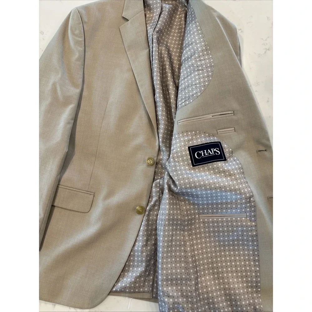 Chaps Blazer Mens 42R Tan‎ Polyester Rayon Sport Coat 2 Button Jacket Casual EUC
